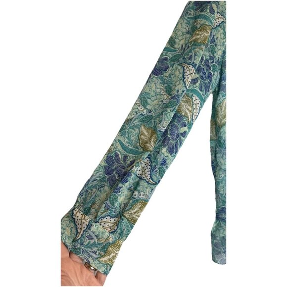 LOGO Lori Goldstein Floral Chiffon Ruffle Collar Pintuck Top Sz S Fairy Peasant - Picture 4 of 9